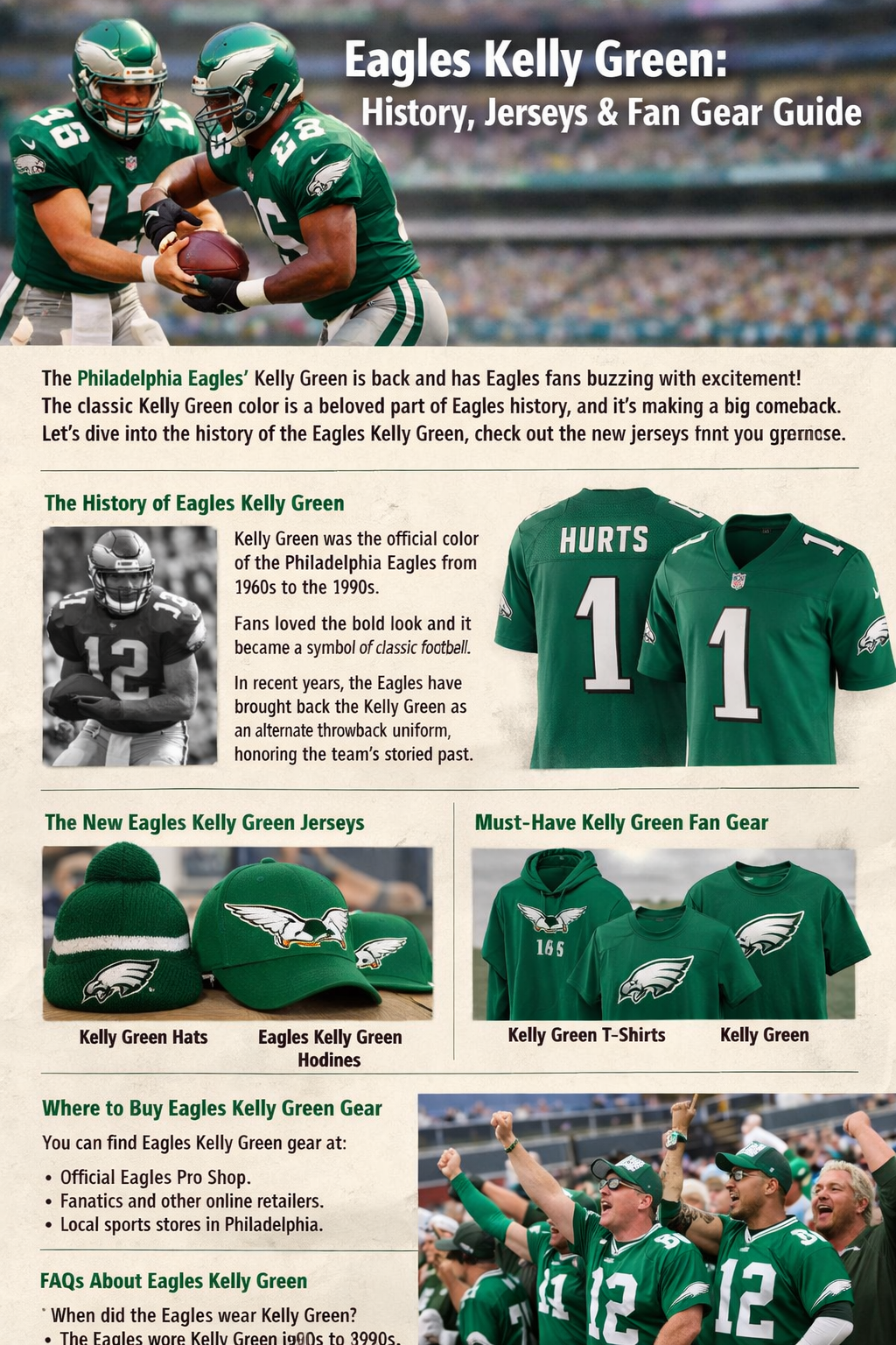 Philadelphia Eagles players wearing Kelly Green uniforms on the field