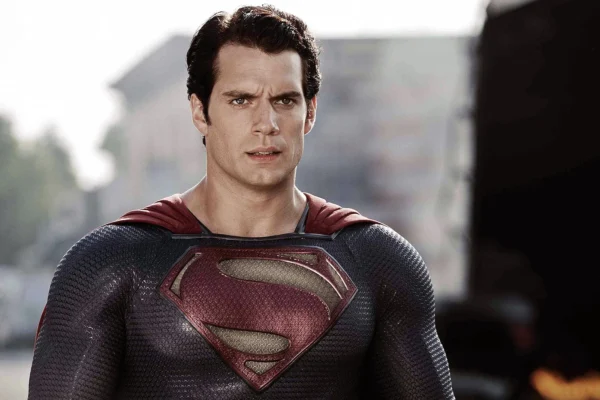 Henry Cavill portraying Superman in a dramatic cinematic scene